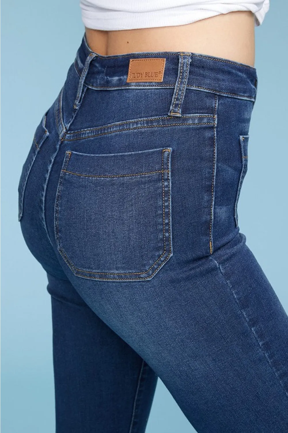 Dark High Waist Patch Pocket Flare
