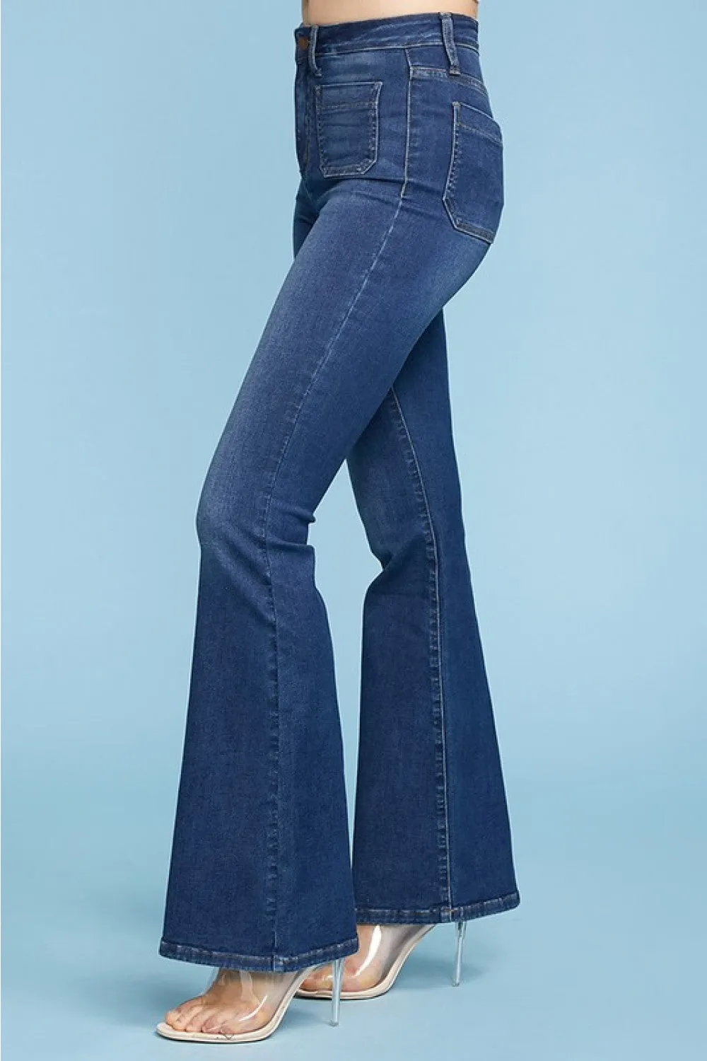Dark High Waist Patch Pocket Flare