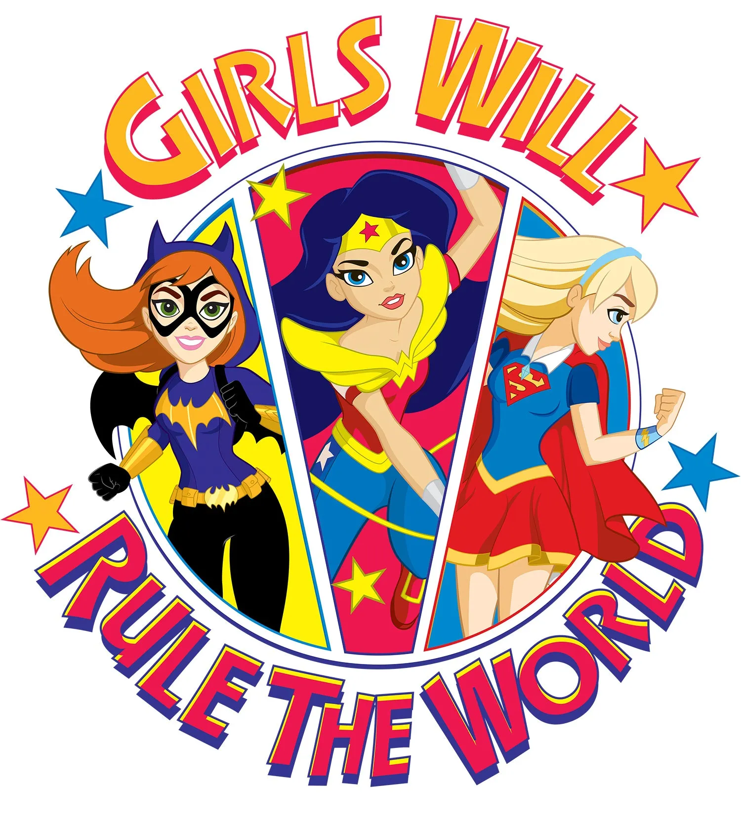 DC Super Hero Girls Batgirl Wonder Woman Supergirl Rule The World Profile Official Kids T-Shirt (White)