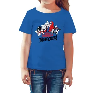DC Super Hero Girls Group Batgirl Wonder Woman Supergirl Take Over Official Kid's T-Shirt (Royal Blue)