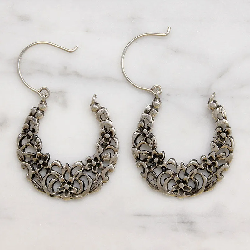 Delightful Floral Motif Sterling Silver Hoop Earrings