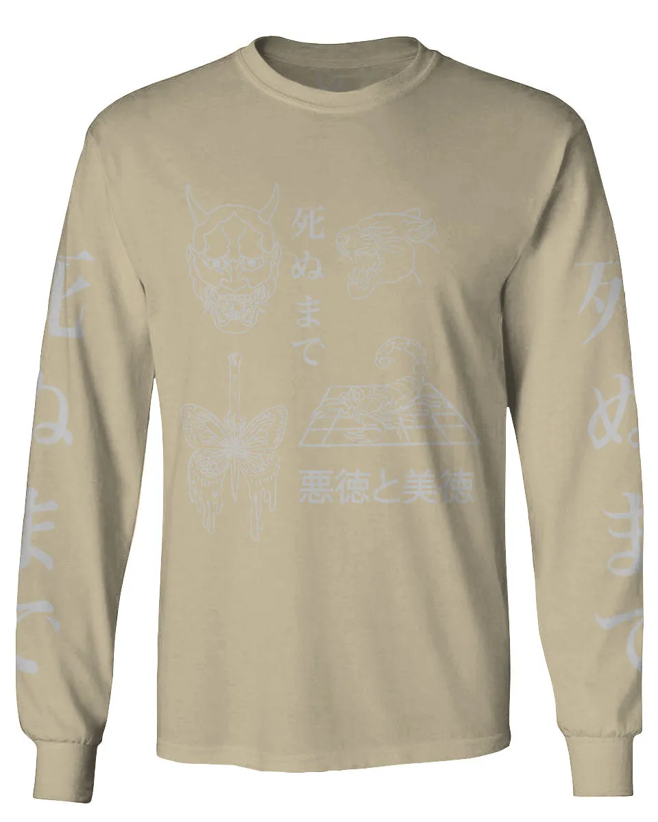Demon Graphic Traditional Japanese Puma Scorpion Butterfly Tattoo mens Long sleeve t shirt
