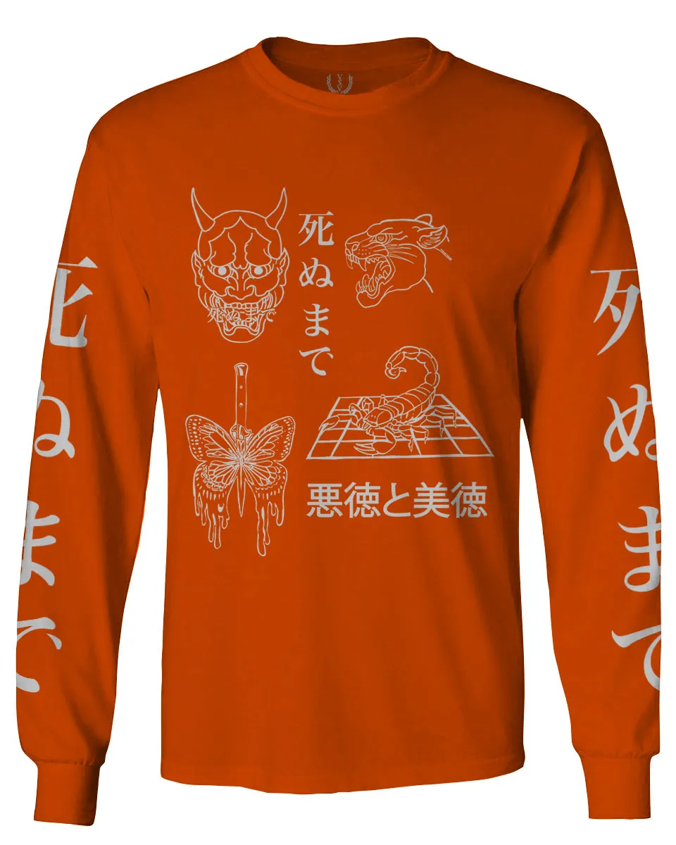 Demon Graphic Traditional Japanese Puma Scorpion Butterfly Tattoo mens Long sleeve t shirt