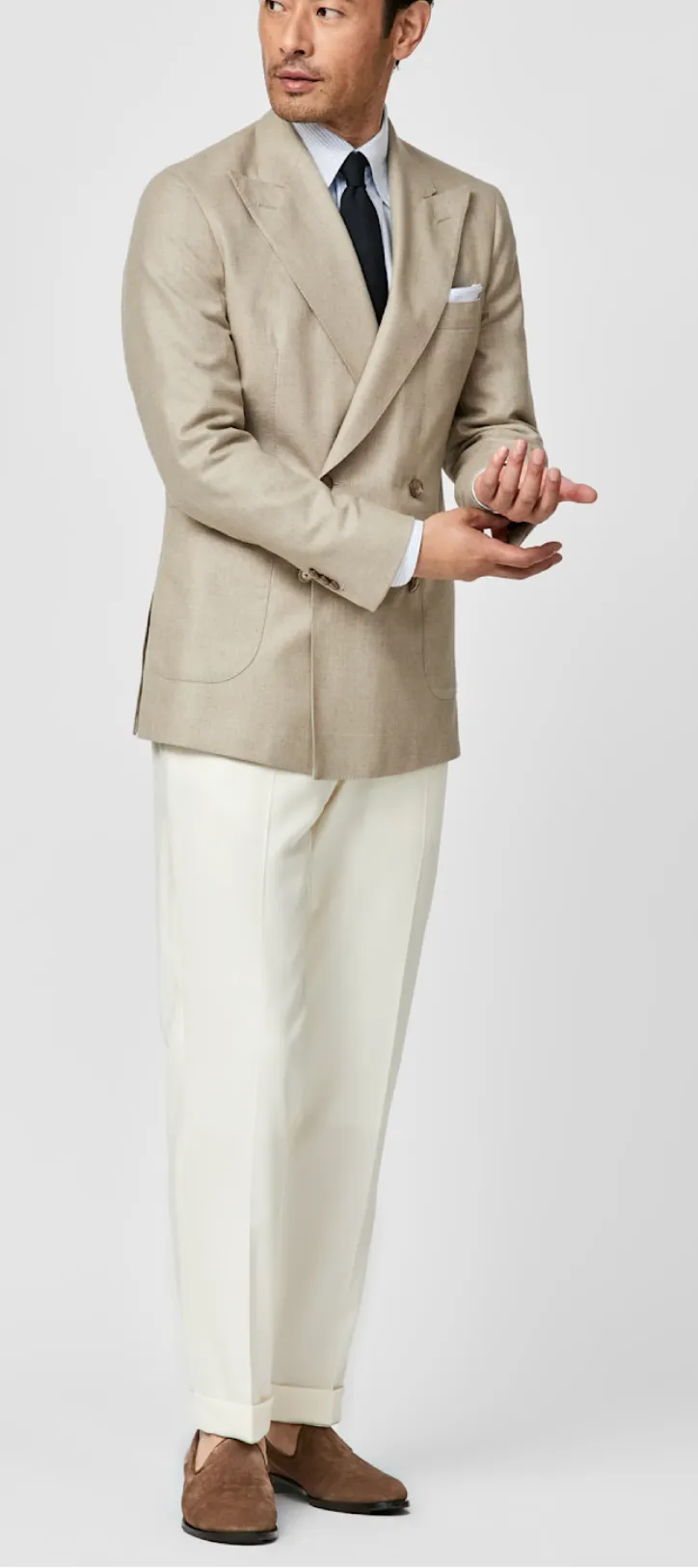 Di Pray Ivory & Sand Melange Silk & Wool Basketweave