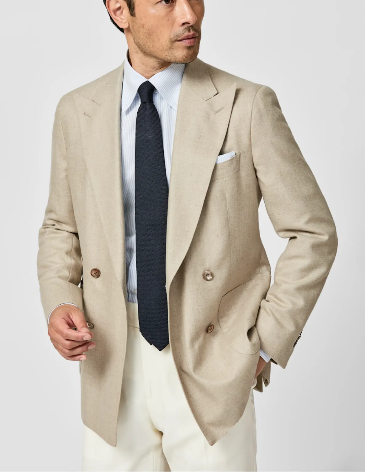Di Pray Ivory & Sand Melange Silk & Wool Basketweave