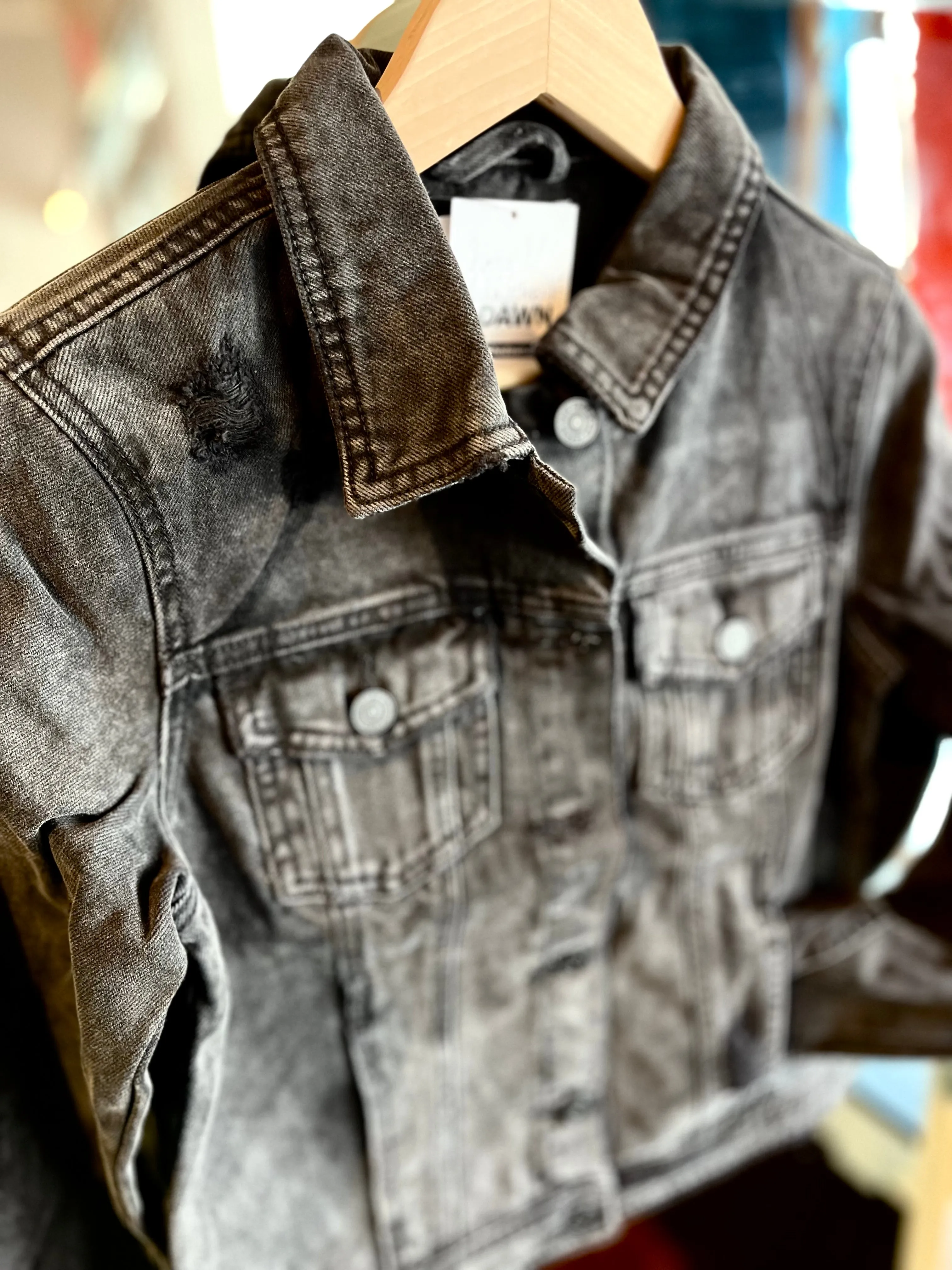 Distressed Denim Jacket- Black
