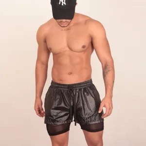 Double Layer Wet Look Shorts