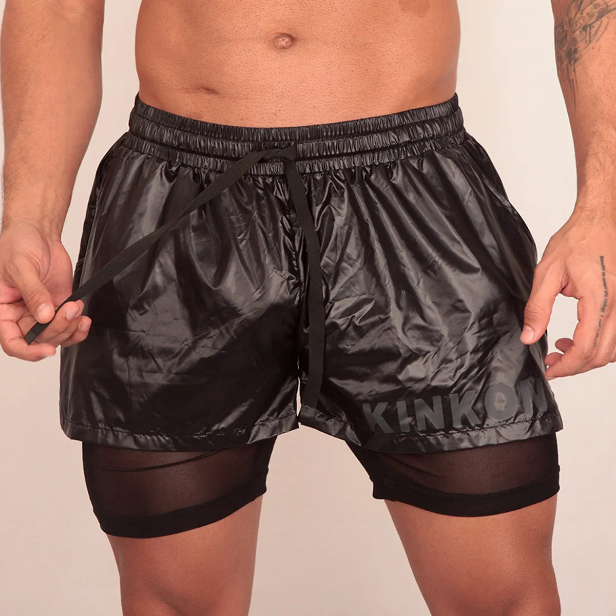 Double Layer Wet Look Shorts
