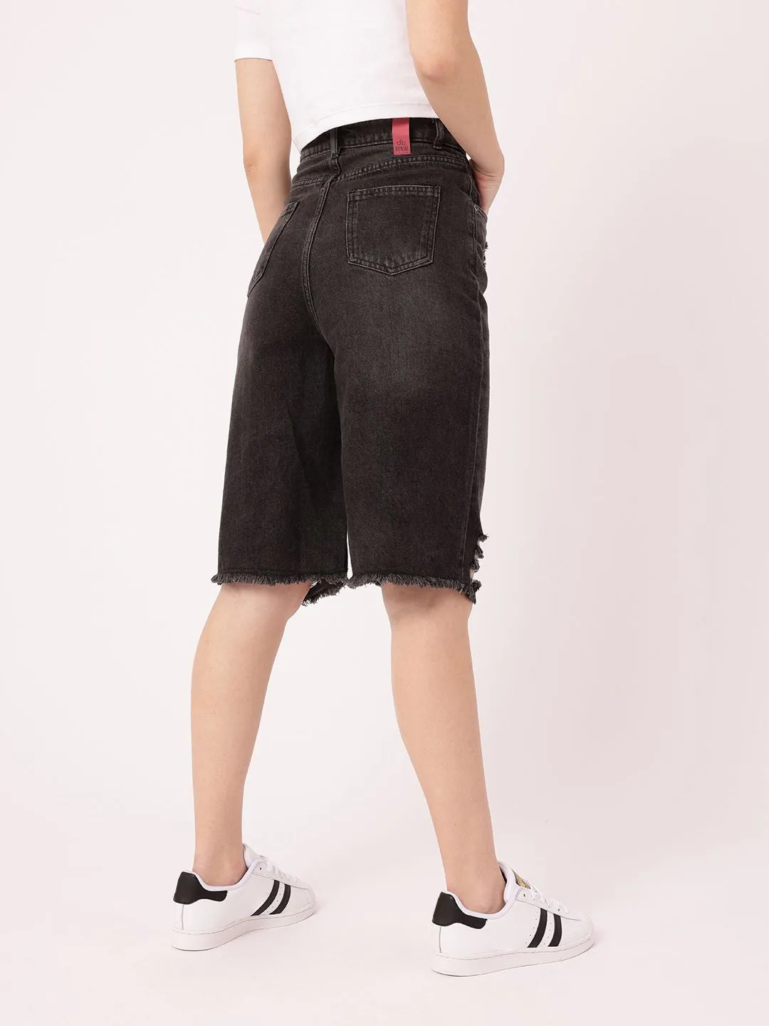 DressBerry Women Edgy Grunge Washed Distressed High-Rise Relaxed Fit Denim Shorts