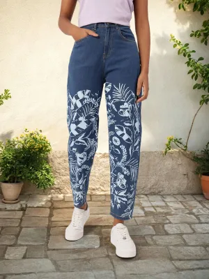 DressBerry Women Soft Twist Tropical Printed Slouchy Fit Jeans
