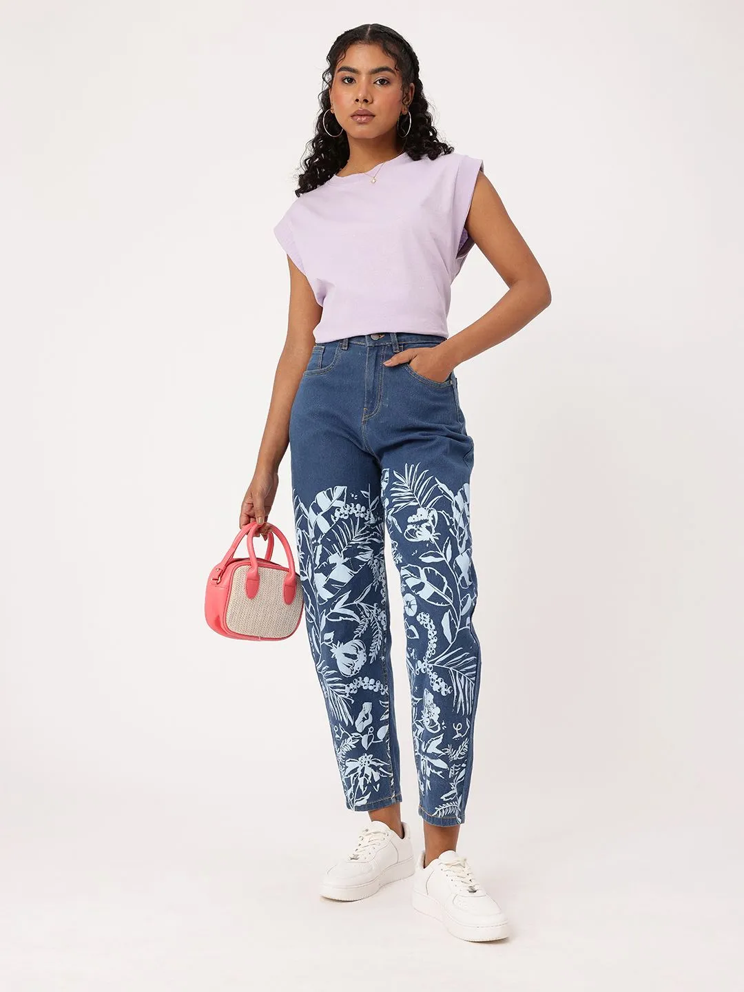 DressBerry Women Soft Twist Tropical Printed Slouchy Fit Jeans