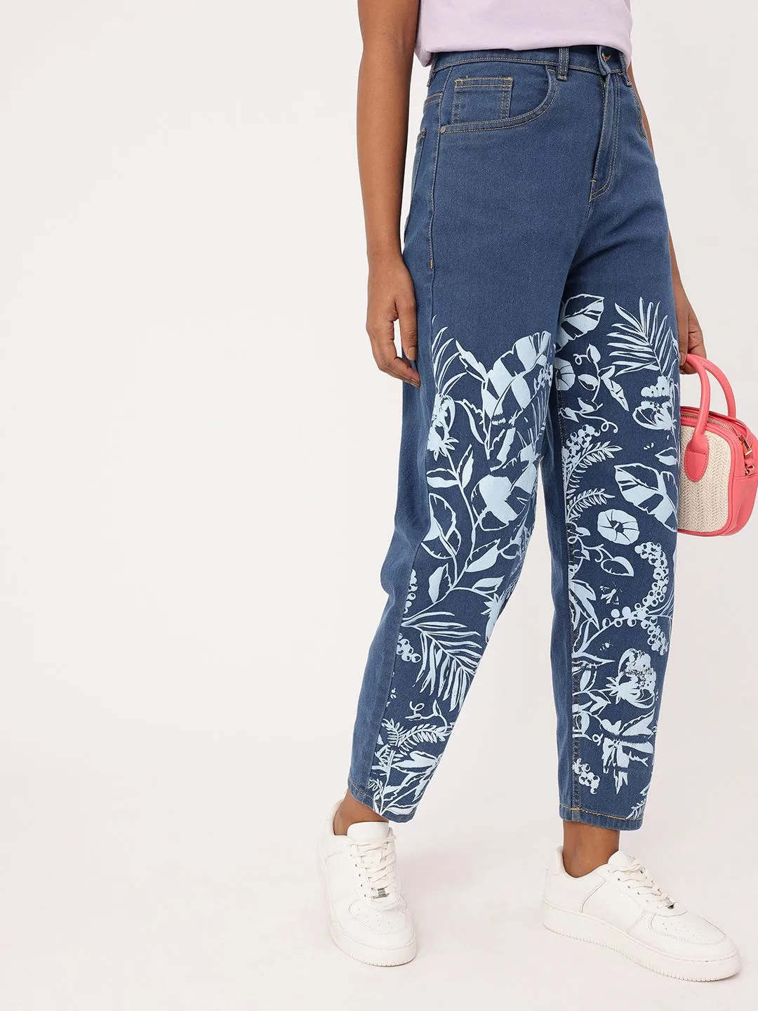 DressBerry Women Soft Twist Tropical Printed Slouchy Fit Jeans