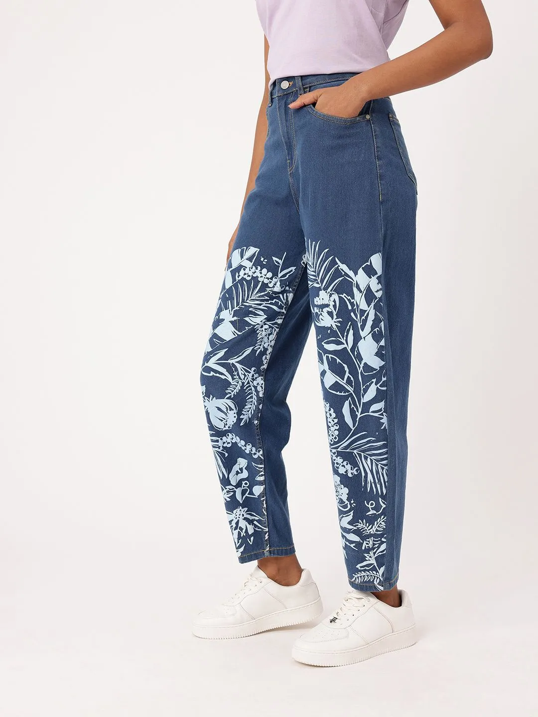 DressBerry Women Soft Twist Tropical Printed Slouchy Fit Jeans