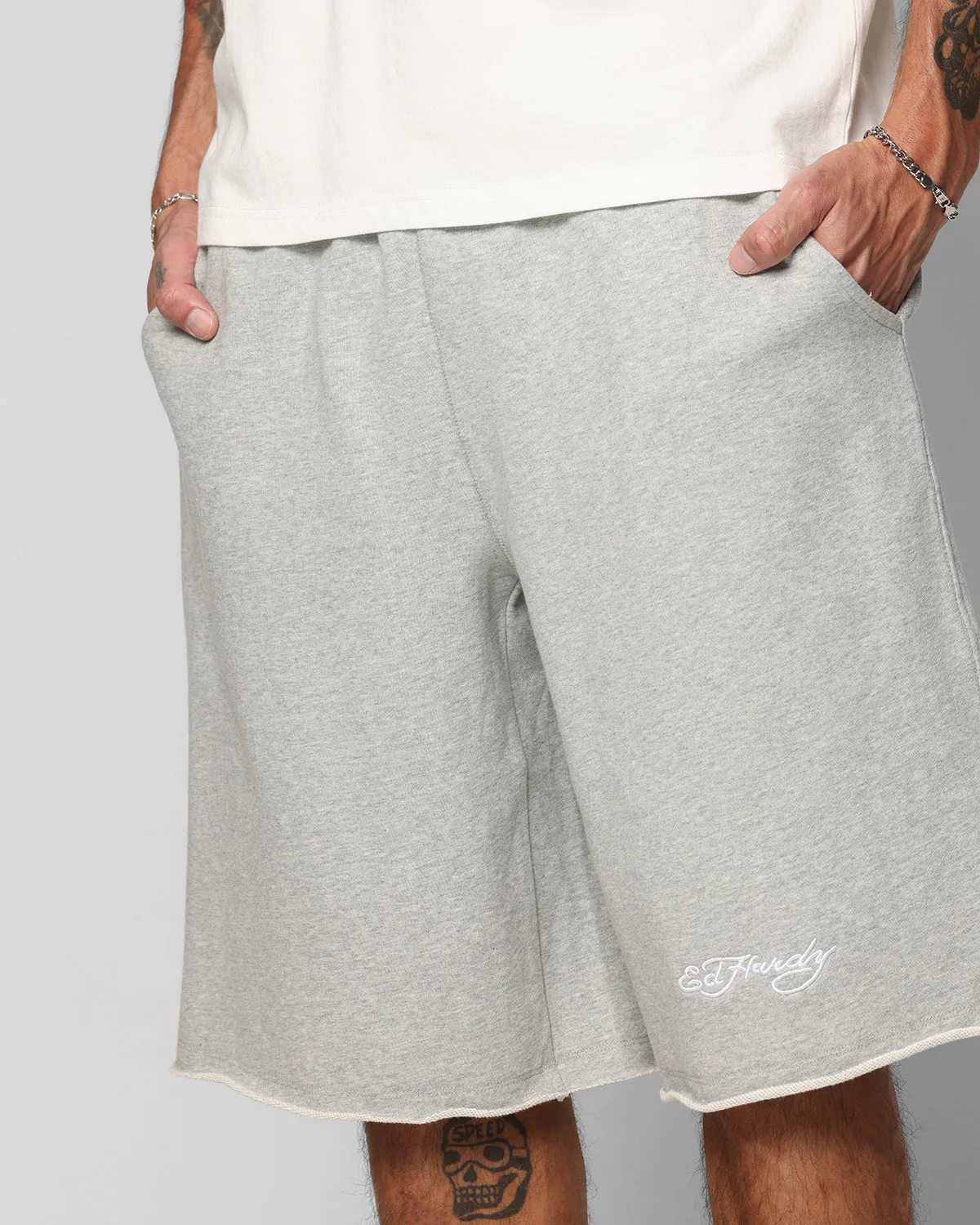 Ed Hardy Baggy Fleece Shorts Grey Marle
