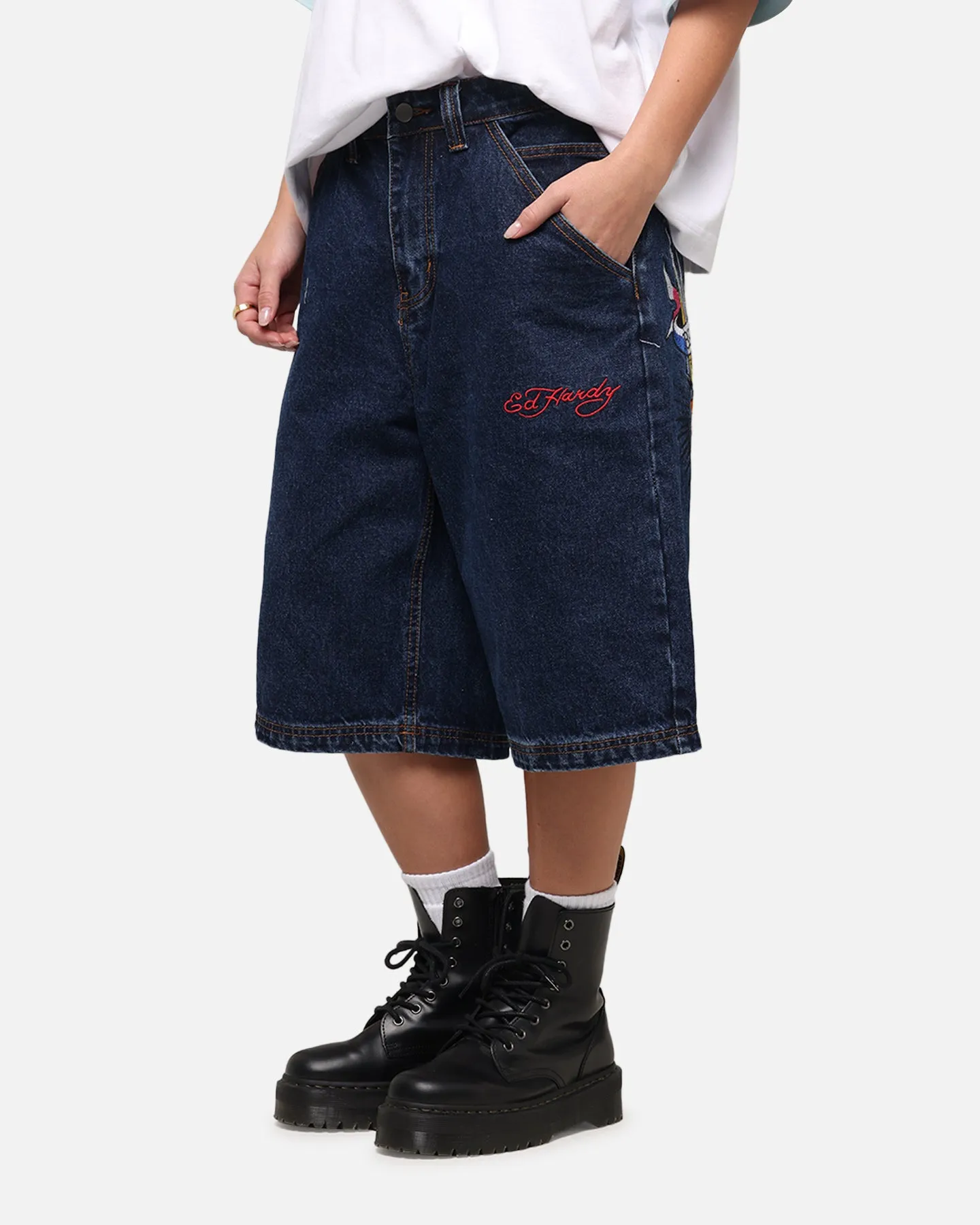 Ed Hardy Brave Hearts Jorts Indigo