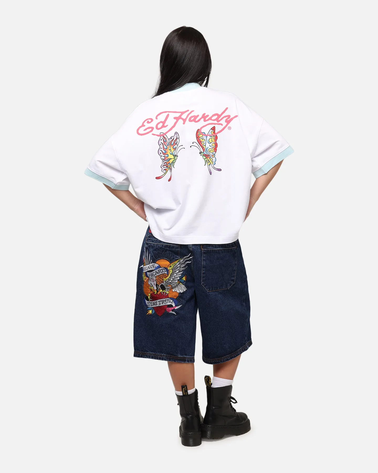 Ed Hardy Brave Hearts Jorts Indigo