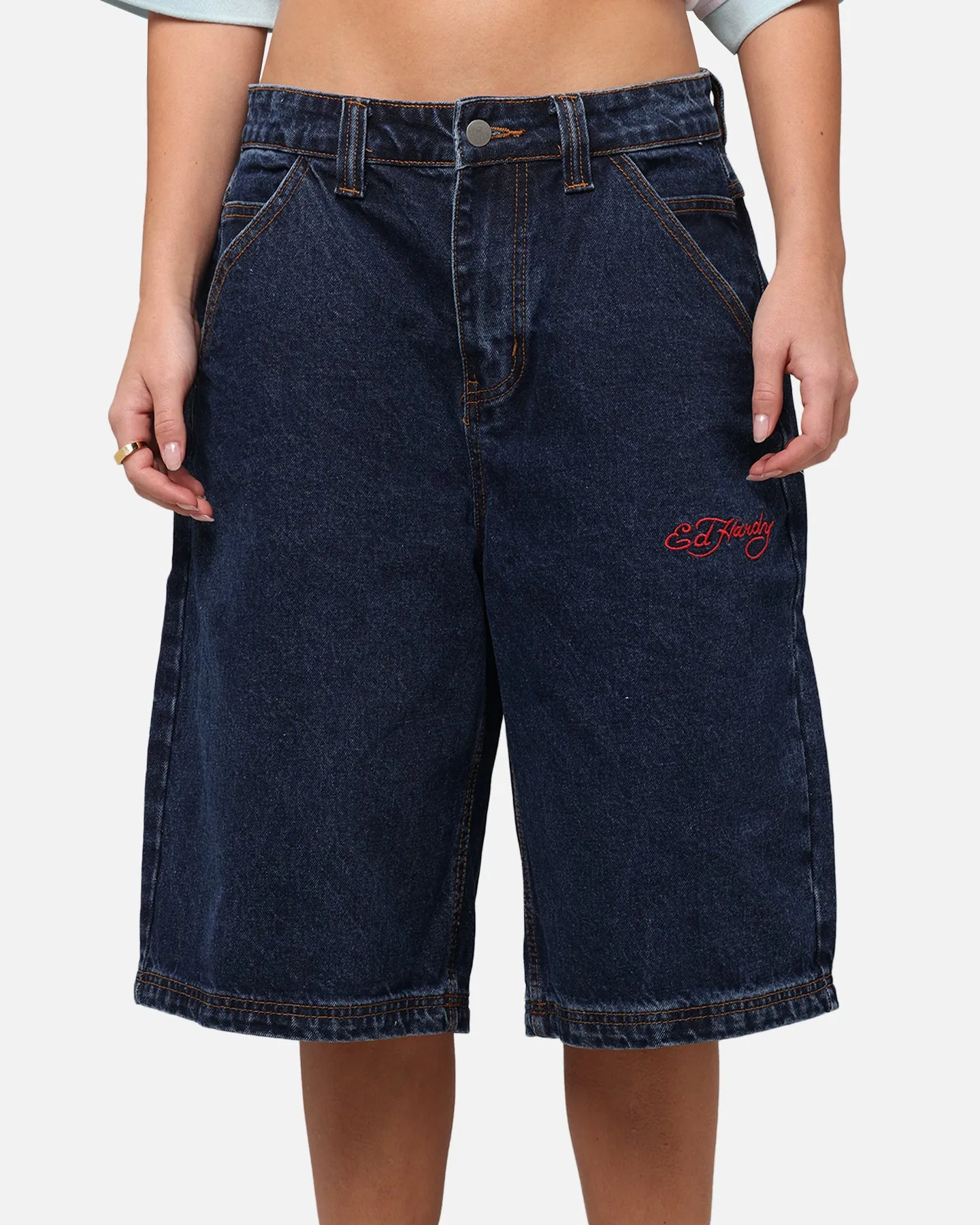 Ed Hardy Brave Hearts Jorts Indigo