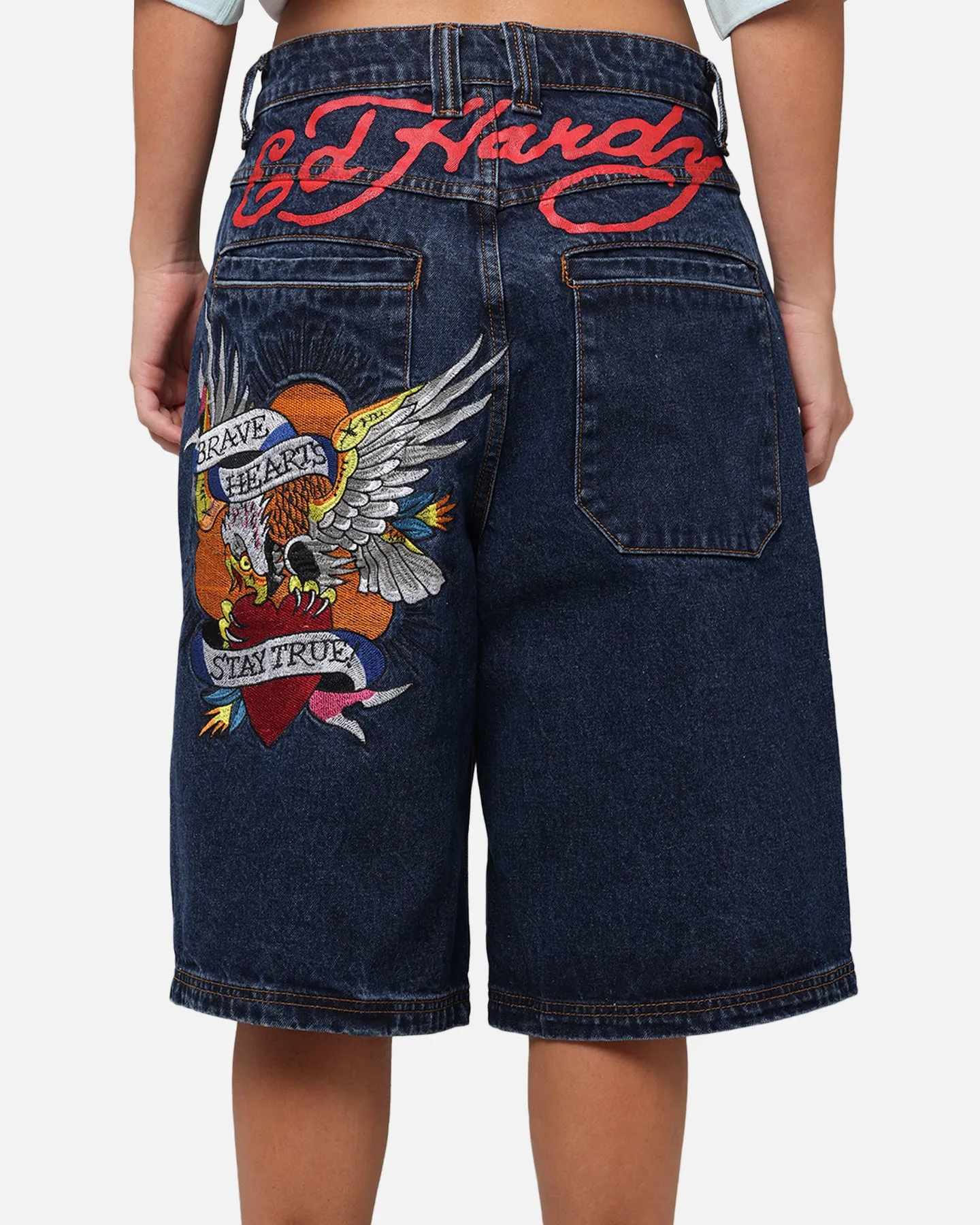 Ed Hardy Brave Hearts Jorts Indigo
