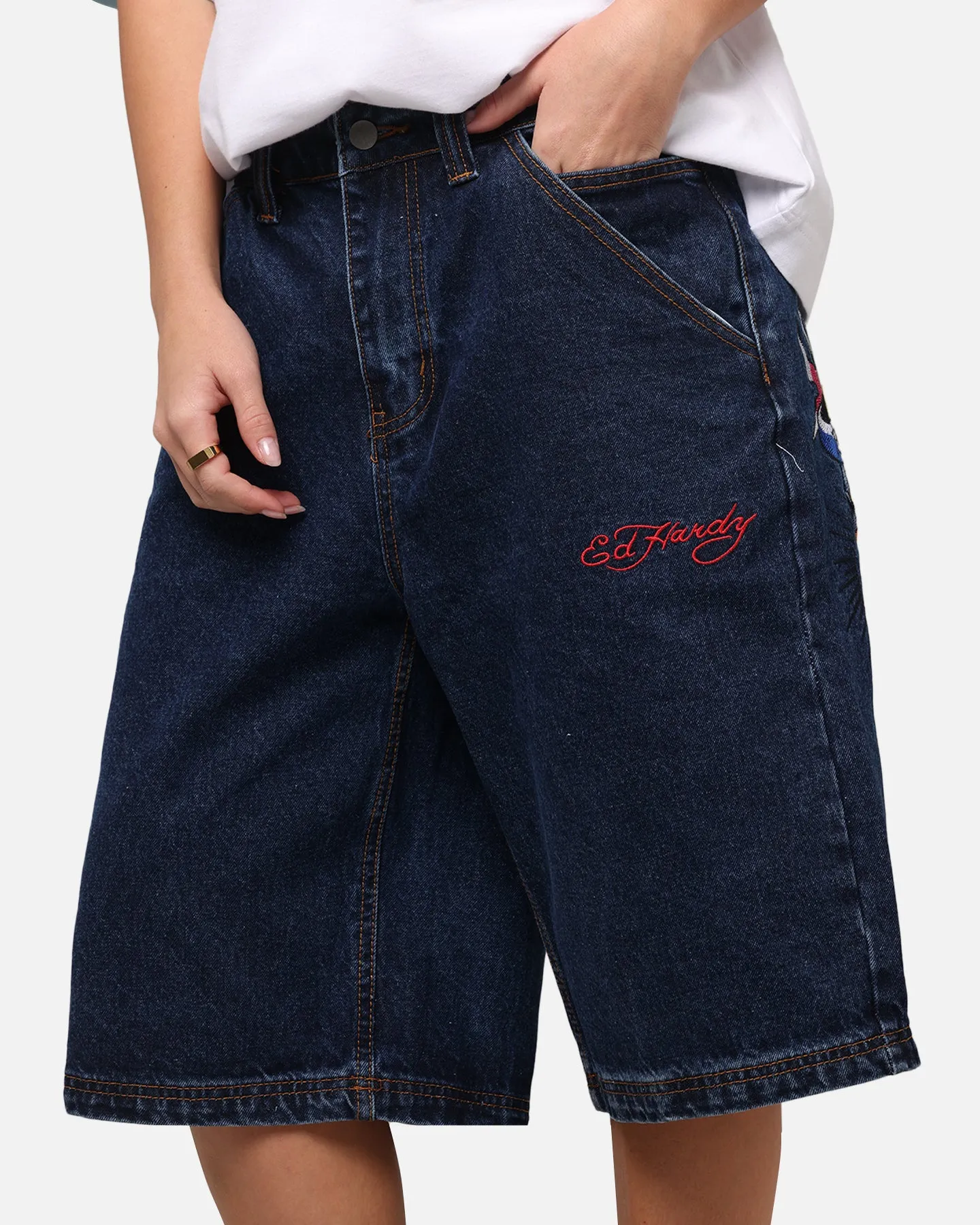 Ed Hardy Brave Hearts Jorts Indigo