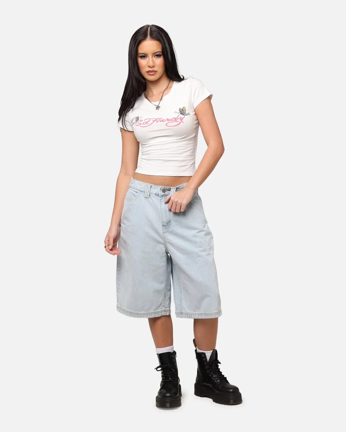 Ed Hardy Women's Flora Jorts Light Wash