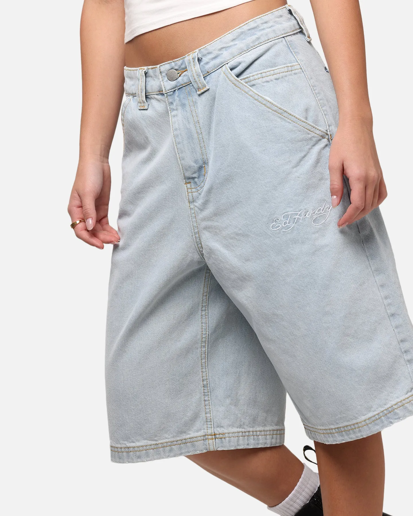 Ed Hardy Women's Flora Jorts Light Wash