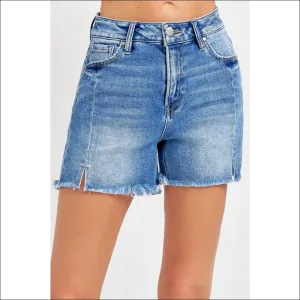 Edgy Front Slit Raw Hem Denim Shorts for Women