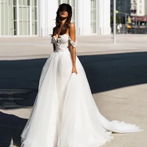 Elegant Vintage Lace Flowers Wedding Dress 2024 Beads Cap Sleeve Beach Bride Dresses Pleats Women Fairy Wedding Gowns