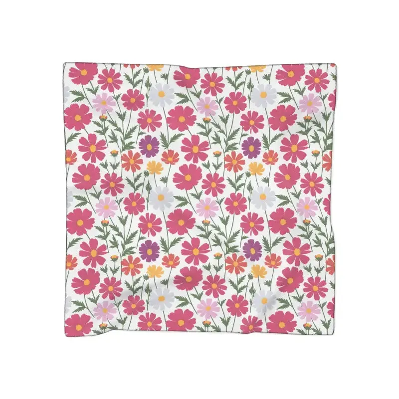 Elegant White Poly Scarf with Large Floral Pattern