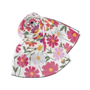 Elegant White Poly Scarf with Large Floral Pattern