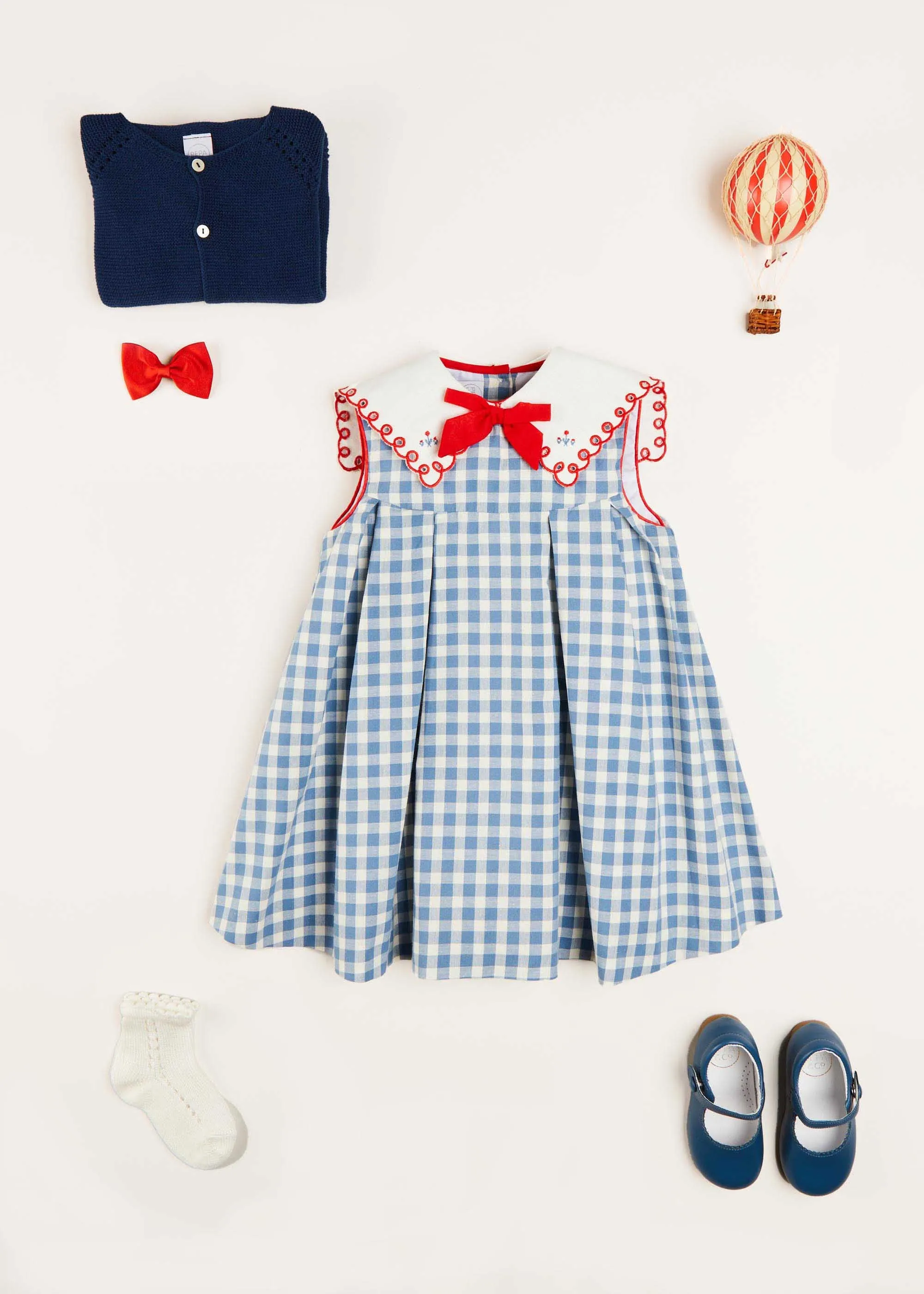 Embroidered Gingham Sleeveless Dress in Blue (12mths-12yrs)