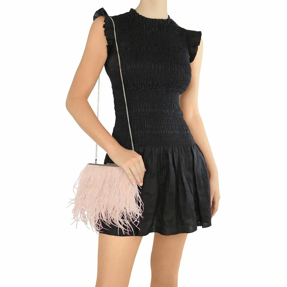 Estelle Feather Fringed Shoulder Bag in Blush