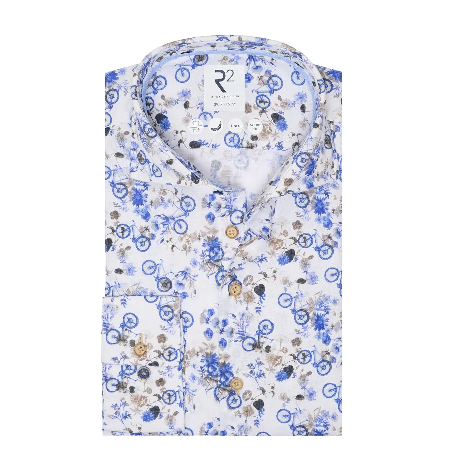Extra long sleeves. Bicycle print linen shirt