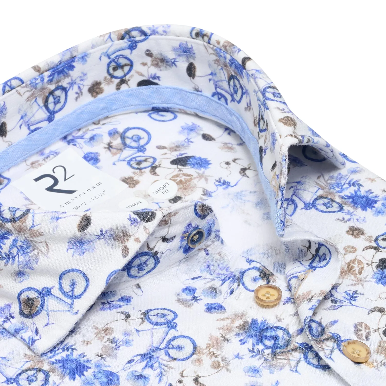 Extra long sleeves. Bicycle print linen shirt