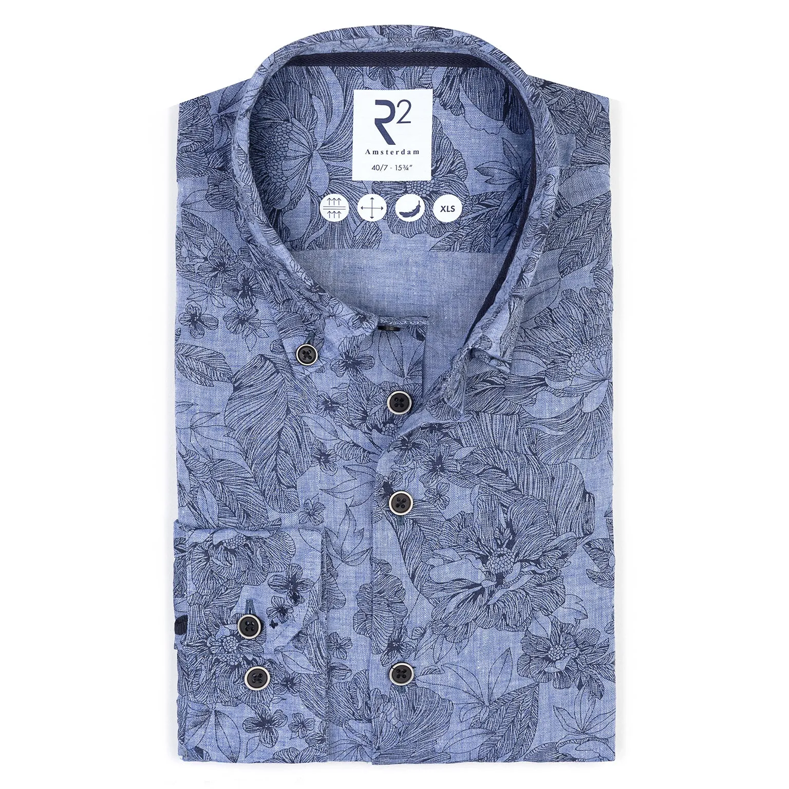 Extra long sleeves. Floral print linen blend shirt