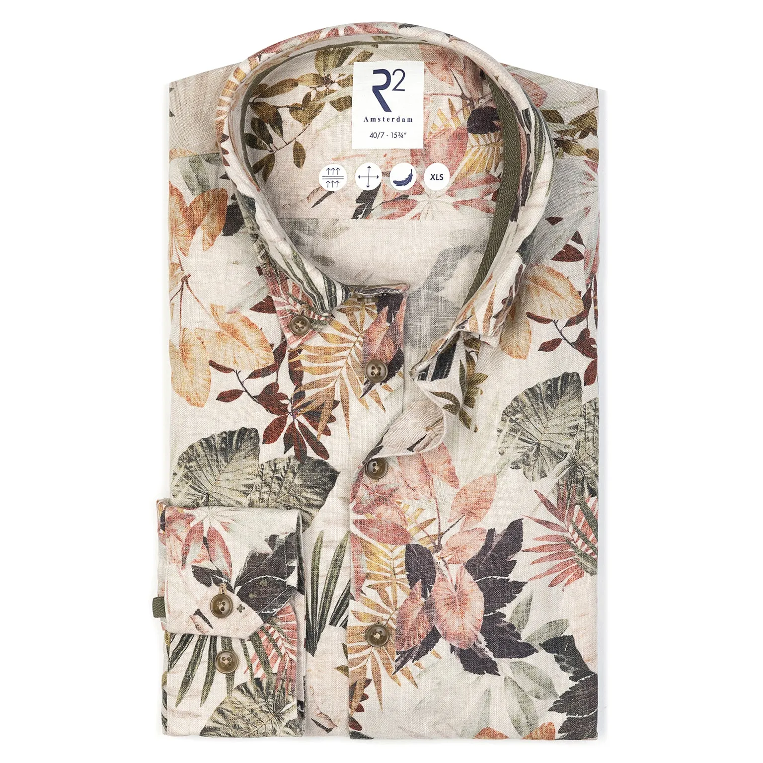 Extra long sleeves. Floral print linen shirt