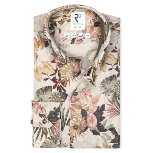 Extra long sleeves. Floral print linen shirt