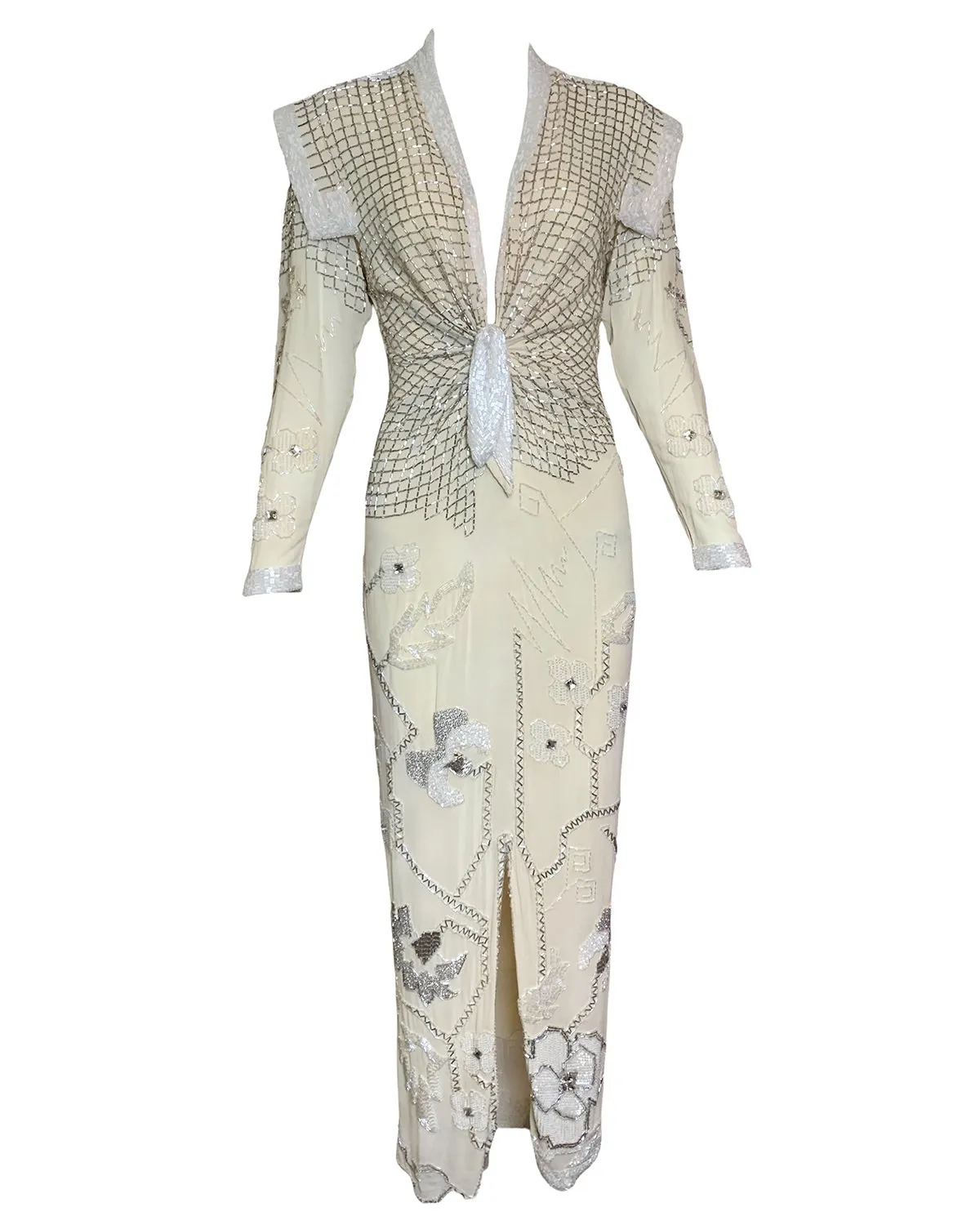 Fabrice 80s Ivory Silk  Beaded Gown with Stars and Diamonds