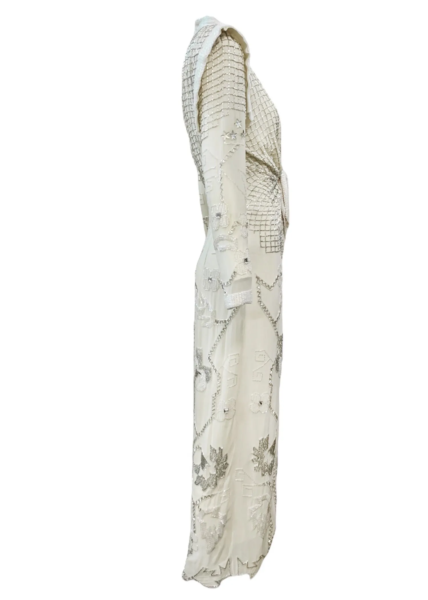 Fabrice 80s Ivory Silk  Beaded Gown with Stars and Diamonds