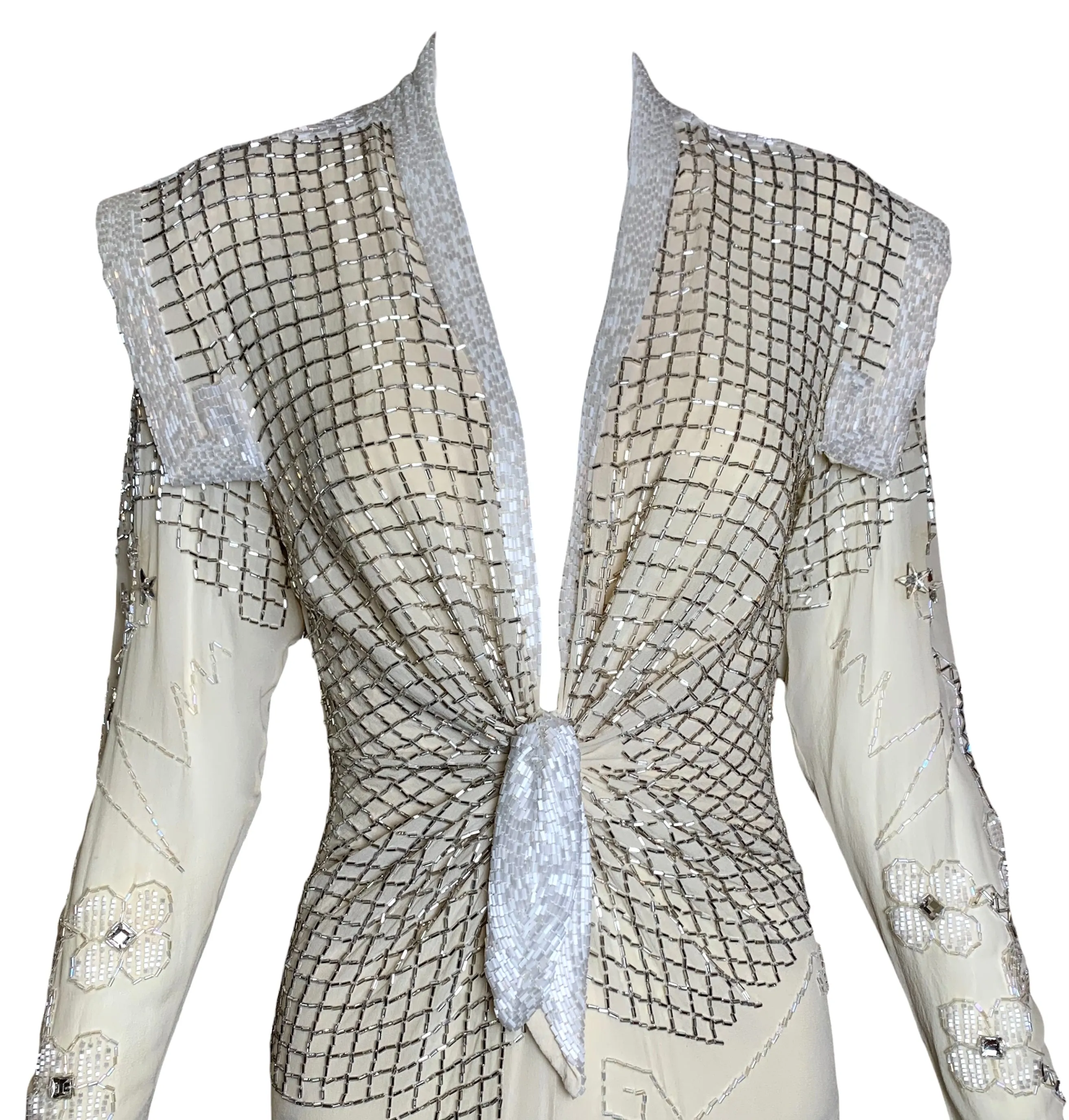 Fabrice 80s Ivory Silk  Beaded Gown with Stars and Diamonds