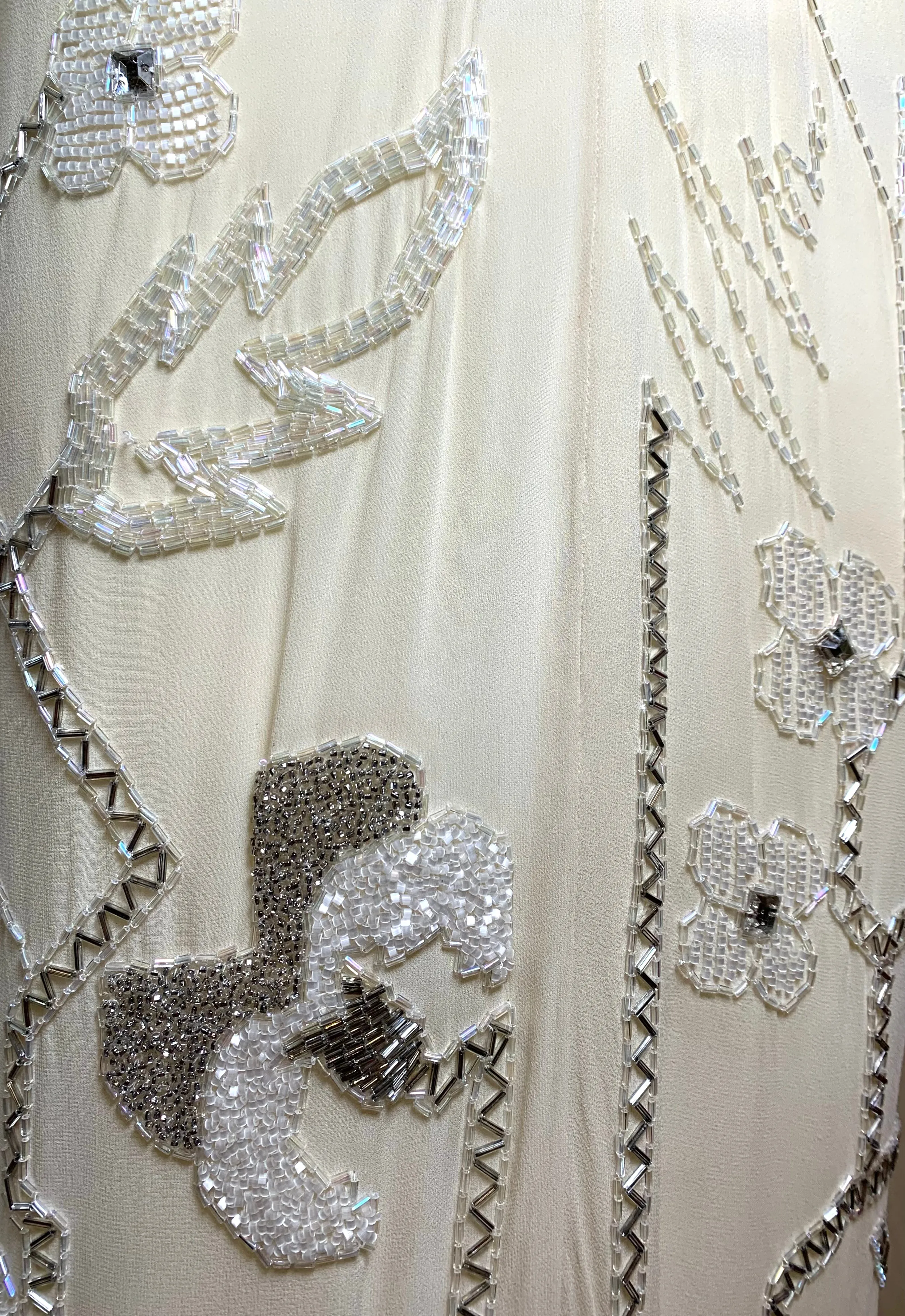 Fabrice 80s Ivory Silk  Beaded Gown with Stars and Diamonds