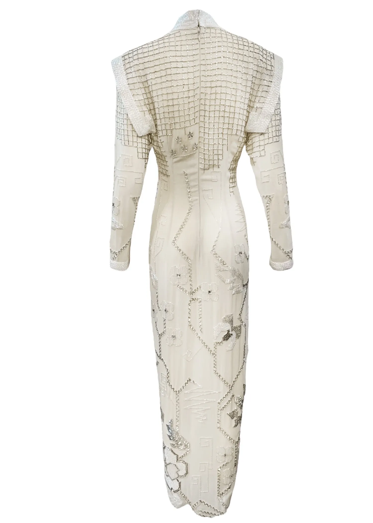 Fabrice 80s Ivory Silk  Beaded Gown with Stars and Diamonds