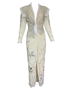 Fabrice 80s Ivory Silk  Beaded Gown with Stars and Diamonds