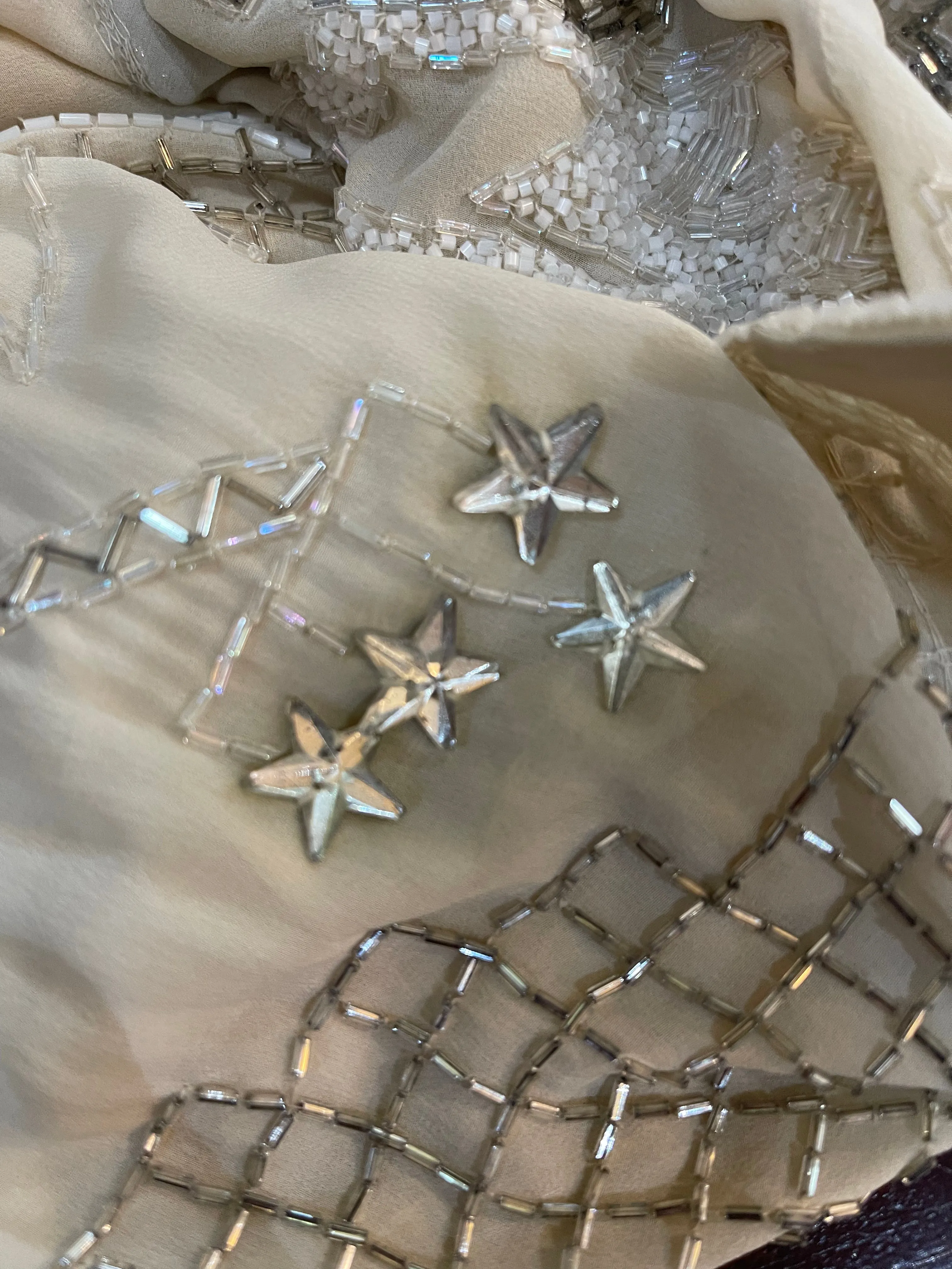 Fabrice 80s Ivory Silk  Beaded Gown with Stars and Diamonds