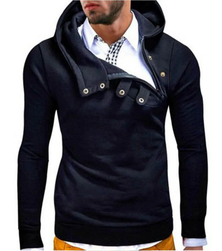 Fashion Oblique Zipper Style Men Hoodies Autumn Clothing Slim Fit Poleron Hombre Plus Size M-3XL Assassins Creed Hoodie