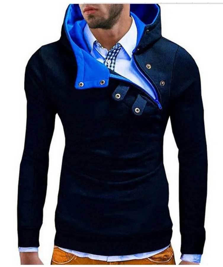 Fashion Oblique Zipper Style Men Hoodies Autumn Clothing Slim Fit Poleron Hombre Plus Size M-3XL Assassins Creed Hoodie