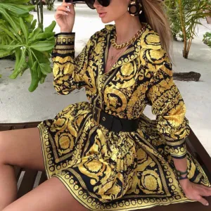 Fashion Vintage Women  Loose Long Sleeve Party  Dress