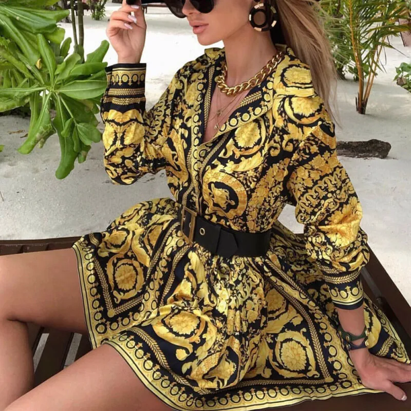 Fashion Vintage Women  Loose Long Sleeve Party  Dress