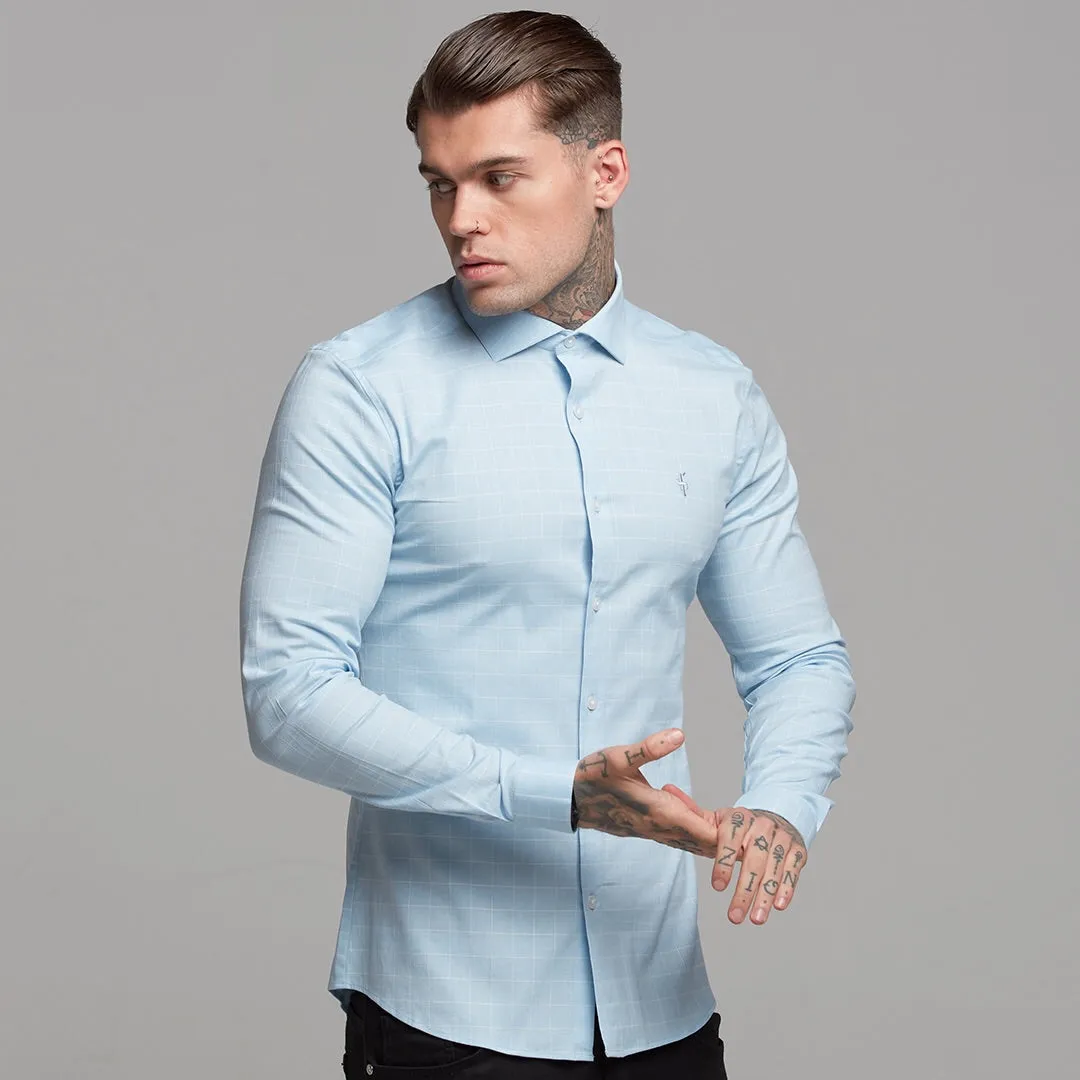 Father Sons Super Slim Stretch Blue and White Grid Check - FS454