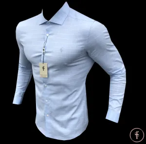 Father Sons Super Slim Stretch Blue and White Grid Check - FS454