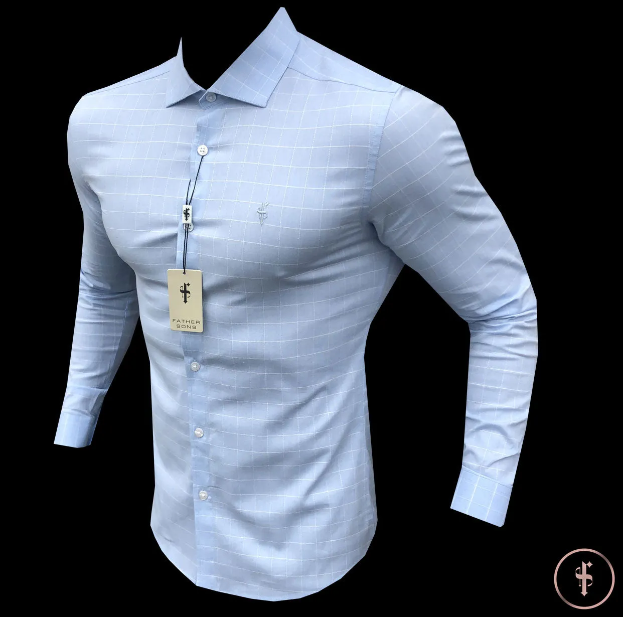 Father Sons Super Slim Stretch Blue and White Grid Check - FS454
